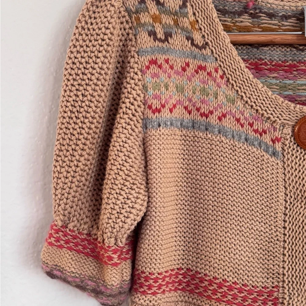Vintage Caslon Fair Isle‎ Yoke Babydoll Knit Cardigan Cozy Cabincore Size L